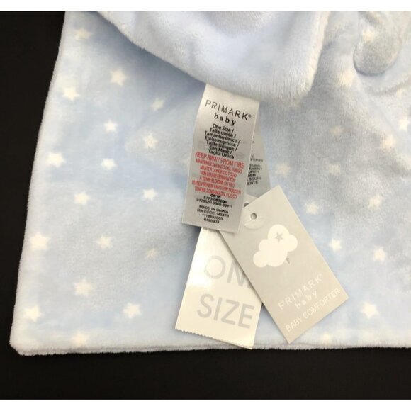 Primark Bear Baby Lovey White Blue Plush Stars Soft Security Blanket Boy 12x12 - Picture 6 of 6